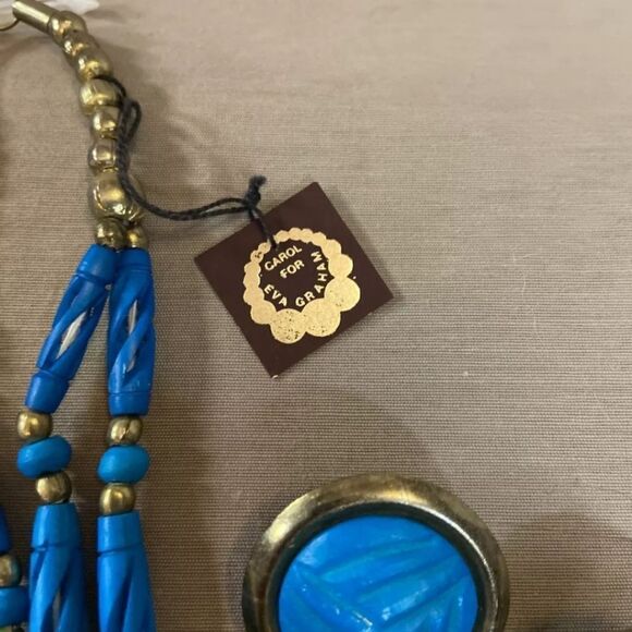 Carol for Eva Graham Vtg Beaded Turquoise Necklace & Pierced Earrings India NWT - Picture 5 of 10